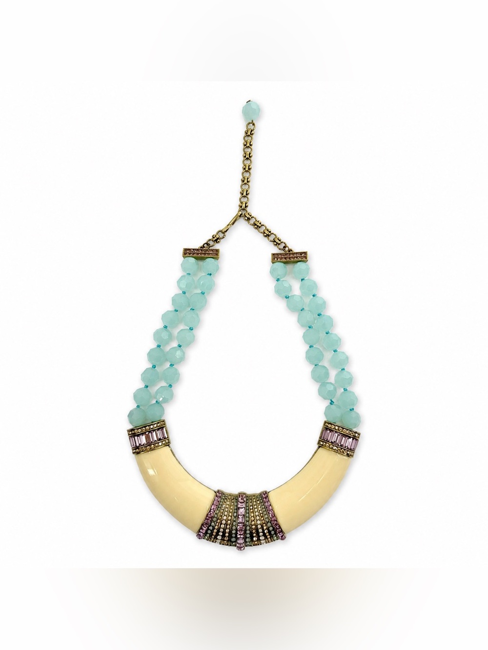 Heidi Daus Aqua Crystal Statement Necklace & Earrings Set Bold Glam Jewelry - Picture 3 of 17